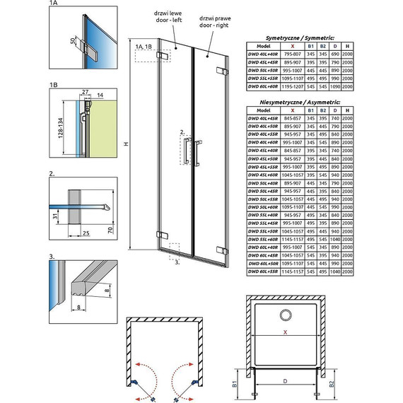Душевая дверь Radaway Arta DWD 85 см 40L+45R (стекло 8 мм), хром/прозрачное - фото 5