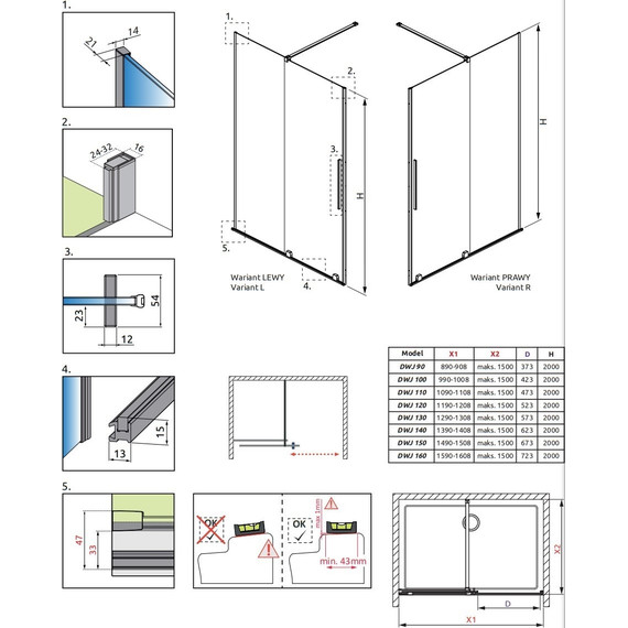 Душевая дверь Radaway Furo Gold DWJ 130 см 10107672-09-01R (стекло 8 мм), золото/прозрачное - фото 9