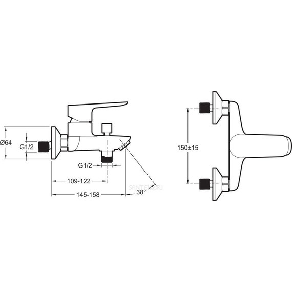 Набор смесителей 3 в 1 для ванны с коротким изливом Jacob Delafon Oscar E29847RU-BL, черный матовый - фото 8