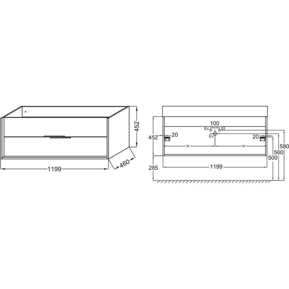 Тумба подвесная с раковиной Jacob Delafon Vivienne 120 см EB1509-N18-N18, белый меламин - фото 5