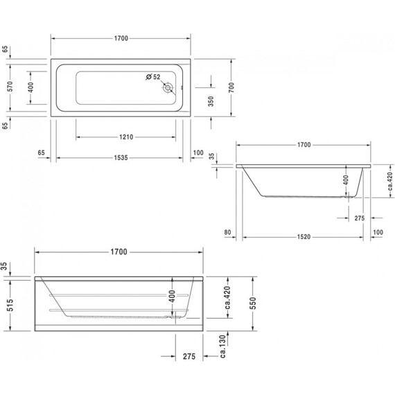 Ванна акриловая Duravit D-Code 170x70 см 700098000000000 - фото 5