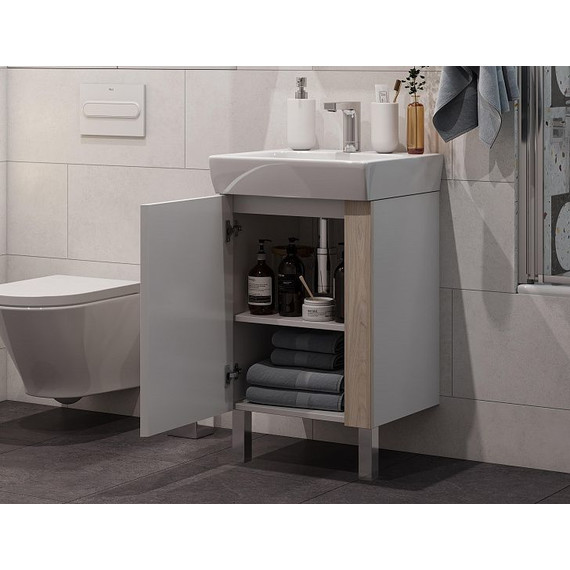 Тумба напольная с раковиной Акватон Кантри 55 см 1A257601AHB20, белый глянцевый/дуб верона - фото 6