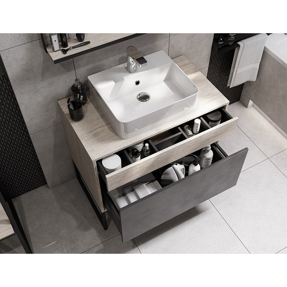 Тумба подвесная со столешницей Акватон Лофт Урбан 80 см 1A247601LQX60, дуб орегон/серый графит - фото 21