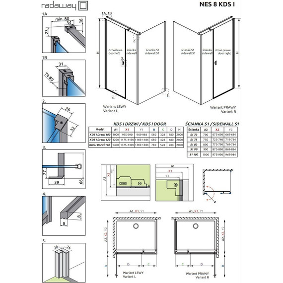 Душевое ограждение Radaway Nes 8 KDS I + S1 140x100 см R (стекло 8 мм), хром/прозрачное - фото 8