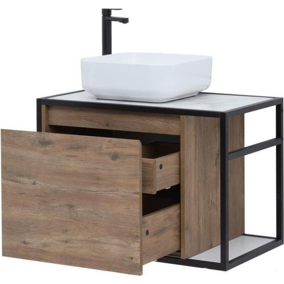 Тумба подвесная со столешницей Aquanet Nova Lite Loft 75 см 261658, дуб рустикальный L - фото 3