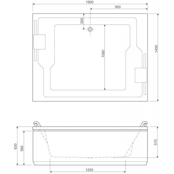 Ванна акриловая Cezares Plane Duo 190x145 см PLANE_DUO-190-145-51 - фото 7