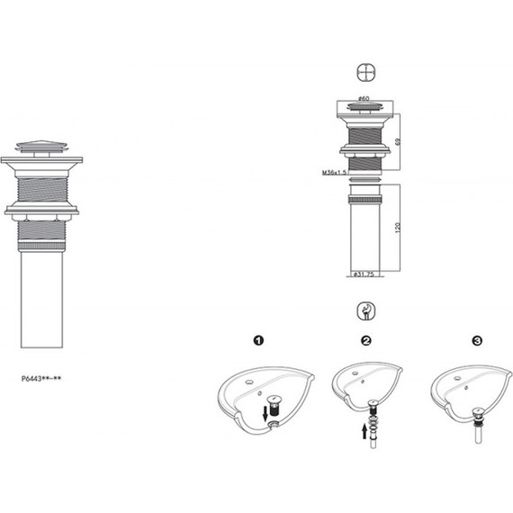 Донный клапан Bravat P6443BW-ENG, черный - фото 2