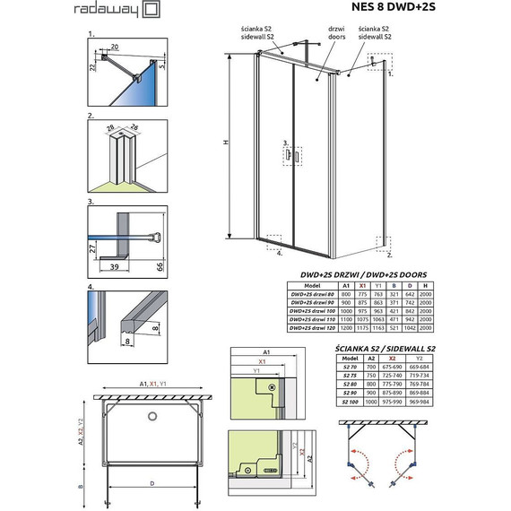 Душевое ограждение Radaway Nes 8 DWD+2S 120x75 см (стекло 8 мм), хром/прозрачное - фото 7