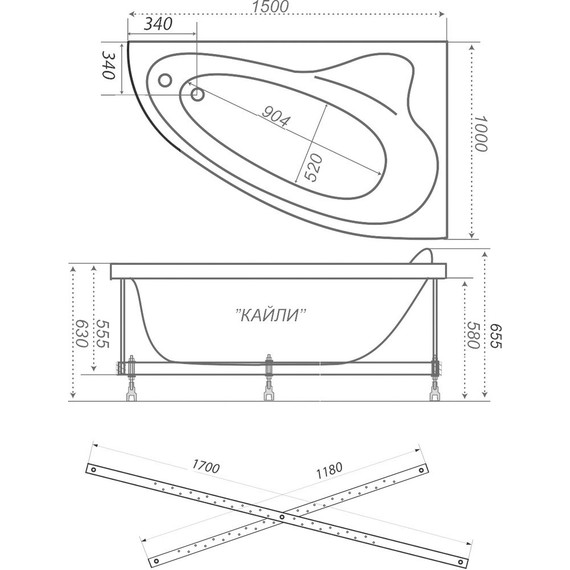 Ванна акриловая 1500х1000х625 Тритон Кайли L с каркасом - фото 9