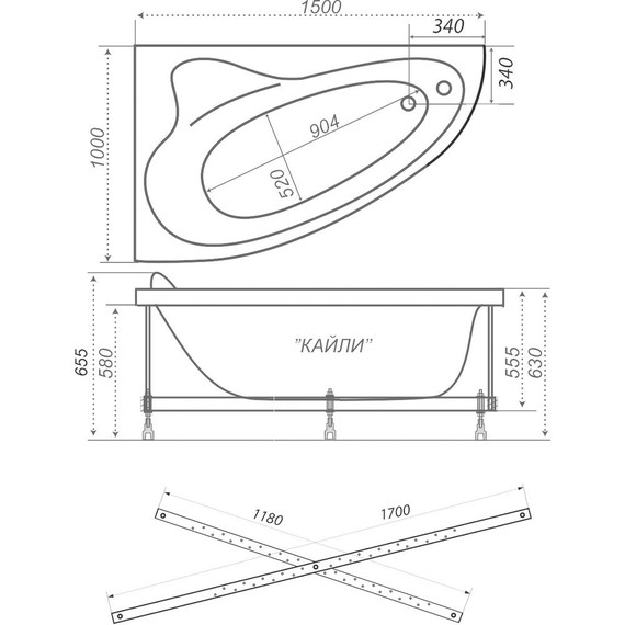 Ванна акриловая 1500х1000х625 Тритон Кайли R с каркасом - фото 9