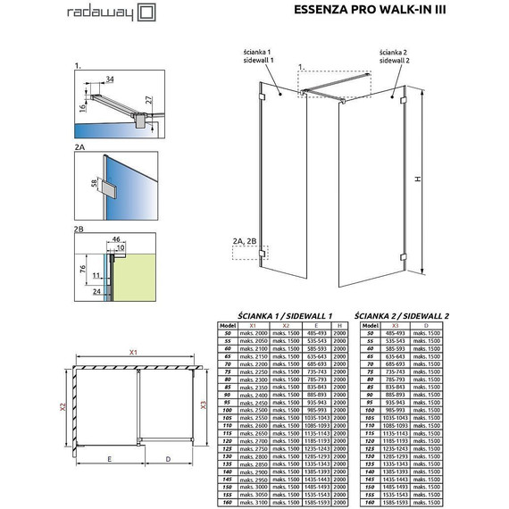 Душевое ограждение Radaway Essenza Pro Gold Walk-in III 140x80 см, золото/прозрачное - фото 6