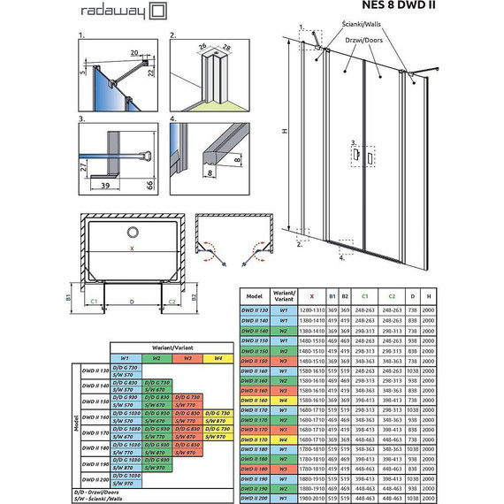 Душевая дверь Radaway Nes 8 Black DWD II 170 см W1 (стекло 8 мм), черный/прозрачное - фото 7