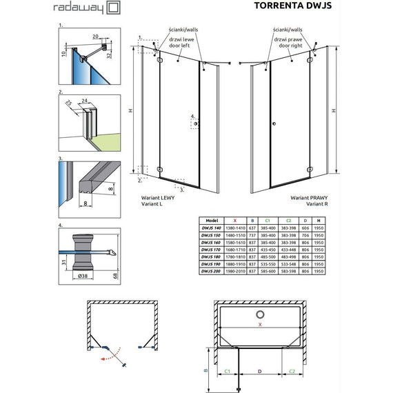 Душевая дверь Radaway Torrenta DWJS 200 см L, хром/прозрачное - фото 8