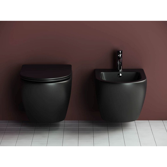 Унитаз подвесной Ceramicanova Metropol Rimless CN4002MB с тонкой крышкой микролифт, черный матовый, Цвет производителя: чёрный матовый - фото 10