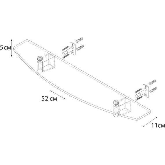 Стеклянная полка Fixsen Trend 52 см FX-97803, цвет чёрный матовый - фото 3