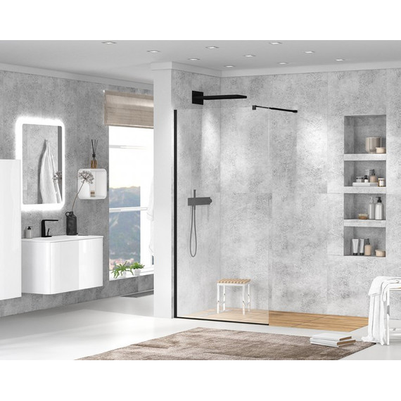 Душевая перегородка Cezares 120 см LIBERTA-L-1-120-C-NERO (телескопический кронштейн, стекло 8 мм) черный/прозрачное - фото 2