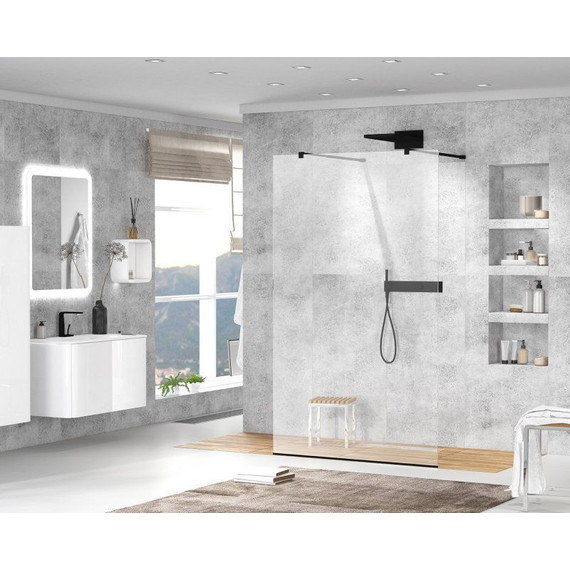 Душевая перегородка Cezares 90 см LIBERTA-L-2-90-C-NERO (телескопические кронштейны, стекло 8 мм) черный/прозрачное - фото 2