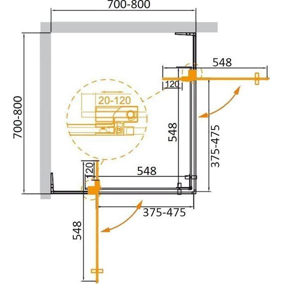 Душевое ограждение Cezares (70-80)x(70-80) см SLIDER-A-2-70/80-C-Cr (стекло 8 мм) хром/прозрачное - фото 8