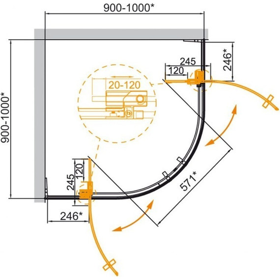 Душевое ограждение Cezares (90-100)x(90-100) см SLIDER-R-2-90/100-GRIGIO-Cr (стекло 8 мм) хром/серое - фото 5