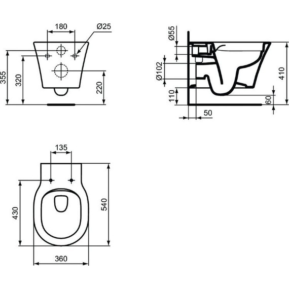 Унитаз подвесной Ideal Standard Connect Air Rimless E2288V3, черный матовый, Цвет производителя: чёрный матовый - фото 4