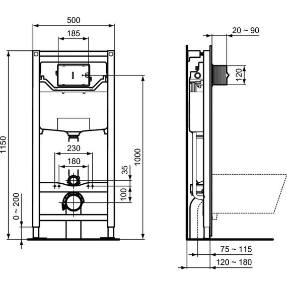 Инсталляция Ideal Standard Prosys Frame 120 M с подвесным унитазом Tesi AquaBlade T3868V1, Цвет производителя: белый - фото 13