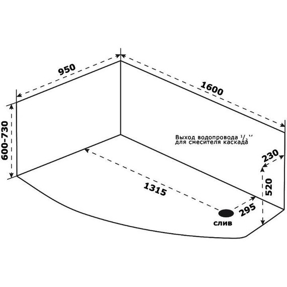 Ванна акриловая Bas Камея 160х95 см L (на каркасе), Размер - мм: 1600х950 - фото 7