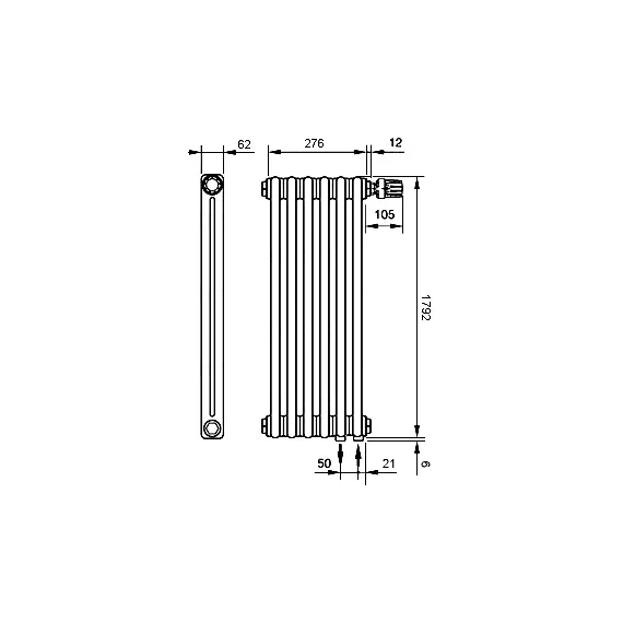 Вертикальный радиатор Zehnder Charleston 2180 300х1790 мм (6 секций) нижнее подключение, белый - фото 6