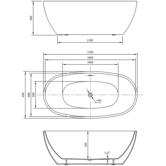 Ванна отдельностоящая Vincea 170x85 см VBT-404-1700 - фото 5