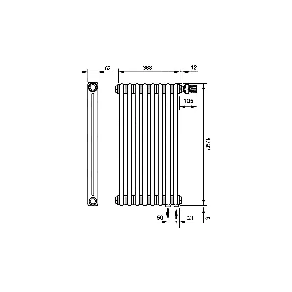Вертикальный радиатор Zehnder Charleston 2180 390х1790 мм (8 секций) нижнее подключение - фото 6