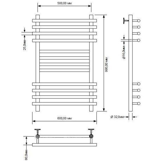 Полотенцесушитель водяной Aquanet Largo П12 500х1000 мм 266746 - фото 2