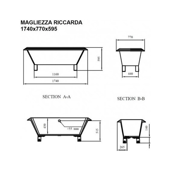 Ванна отдельностоящая Magliezza Riccarda BR 174x77 см (ножки бронза) - фото 2