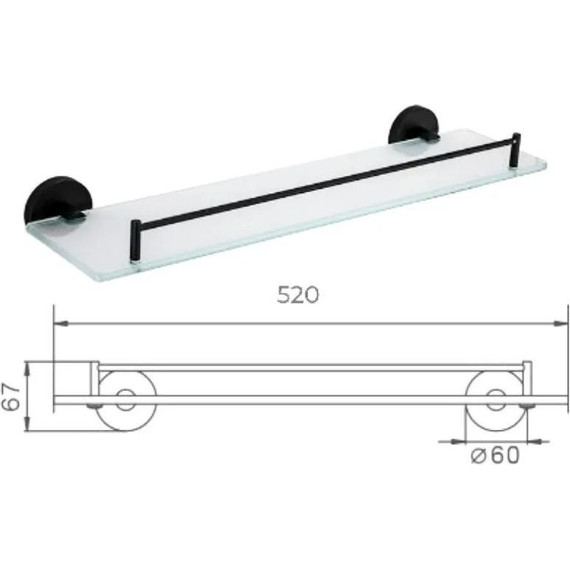 Cтеклянная полка Haiba HB8707 52 см, цвет чёрный матовый - фото 2