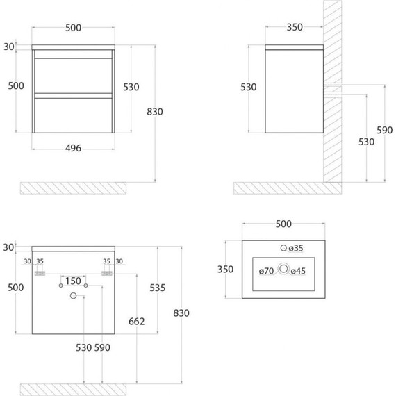 Тумба подвесная с раковиной Art&Max Family-500-2C-SO-CV 50 см, цемент - фото 7