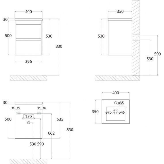 Тумба подвесная с раковиной Art&Max Family-400-2C-SO-CV 40 см, цемент - фото 7