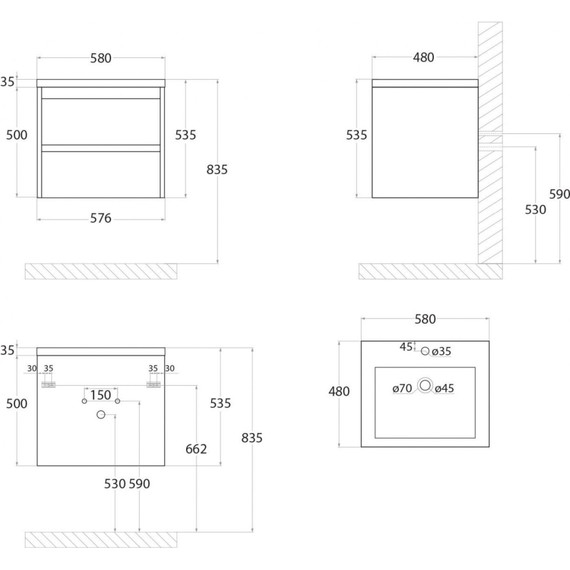 Тумба подвесная с раковиной Art&Max Family-580-2C-SO-PE 58 см, бетон экзотик - фото 7