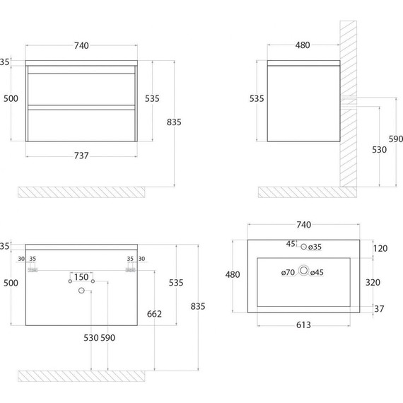 Тумба подвесная с раковиной Art&Max Family-750-2C-SO-PB 75 см, сканди - фото 8