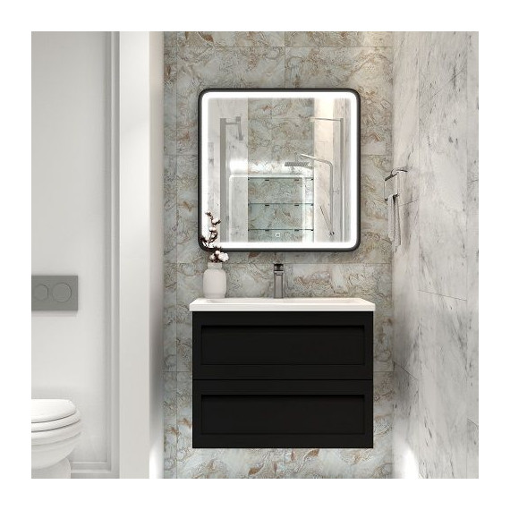 Тумба подвесная с раковиной Art&Max AM-Platino-750-2C-SO-NM 75 см, черный матовый - фото 2