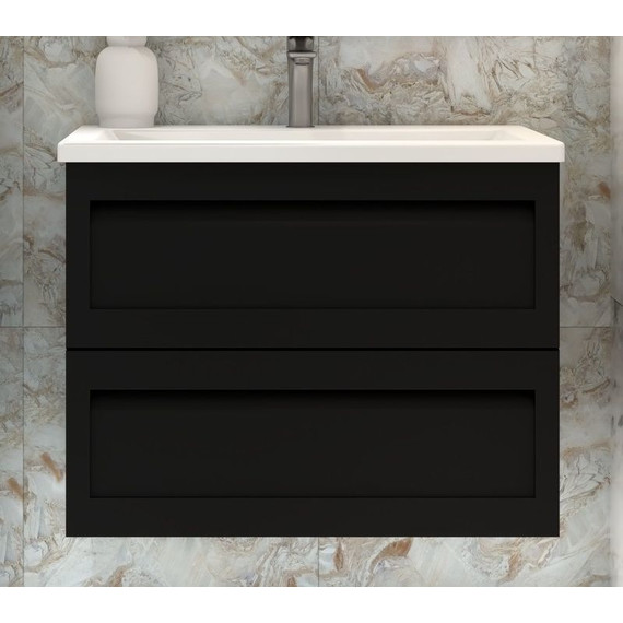 Тумба подвесная с раковиной Art&Max AM-Platino-750-2C-SO-NM 75 см, черный матовый - фото 