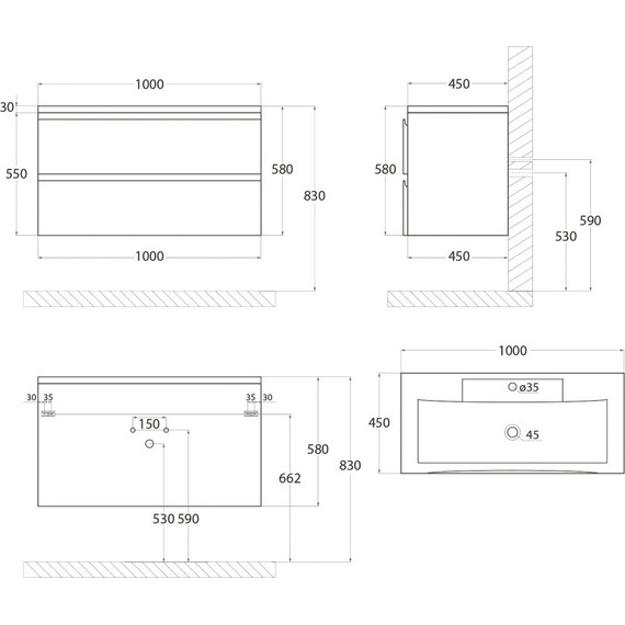 Тумба подвесная с раковиной Art&Max AM-Bianchi-1000-2C-SO-BL 100 см, белый глянец, Цвет фасада: белый - фото 6
