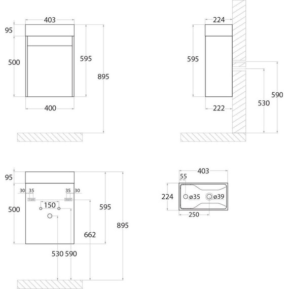 Тумба подвесная с раковиной Art&Max Family-400-1D-SO-BL 40 см, белый глянец - фото 6