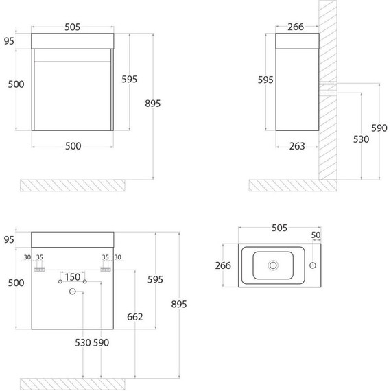Тумба подвесная с раковиной Art&Max Family-500-1D-SO-BL 50 см, белый глянец - фото 6