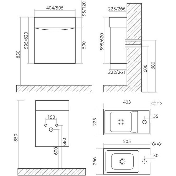 Тумба подвесная с раковиной Art&Max Liberty-500-1D-SO-BL-R 50 см, белый глянец - фото 8