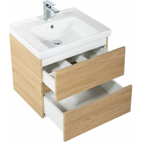 Тумба подвесная с раковиной Art&Max AM-Techno-600-2C-SO-LW674 60 см, дуб мадейра янтарь - фото 4