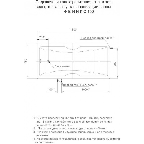 Ванна гидромассажная Aquatek Феникс 150x75 см модель 2 - фото 6