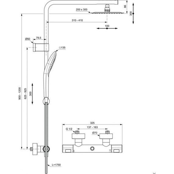 Душевая стойка с термостатом Ideal Standard Ceratherm T100 A7705AA - фото 9