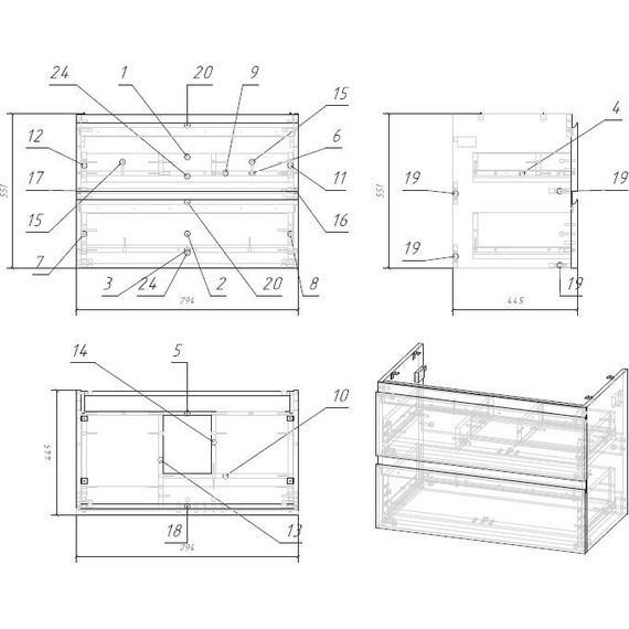Тумба подвесная со столешницей Cersanit Moduo 80 см SB-SZ-MOD80-BL/Wh+BL-MOD80 - фото 8