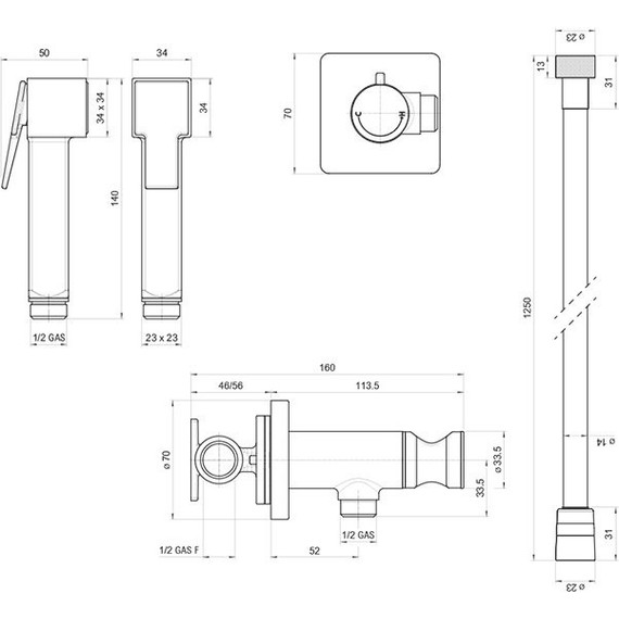 Набор для гигиенического душа Bossini Cube Brass E38003B.073 (с прогрессивным картриджем​) черный матовый - фото 2