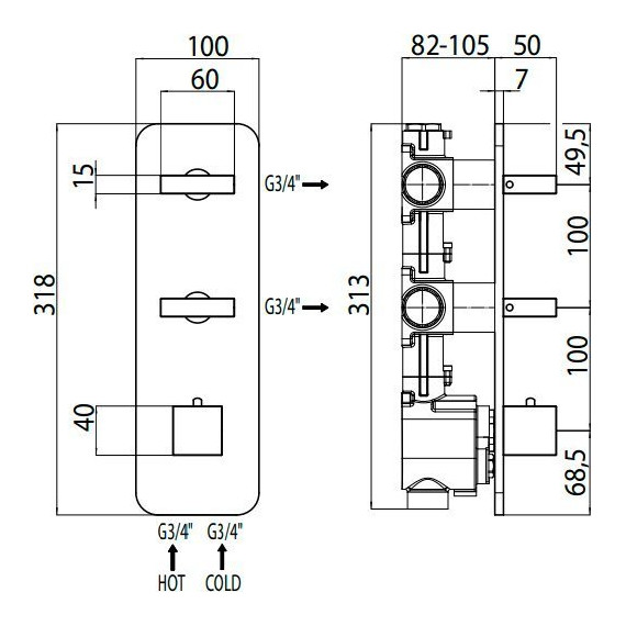 Скрытая часть на 3 выхода Bossini HighFlow Z030203000 - фото 2