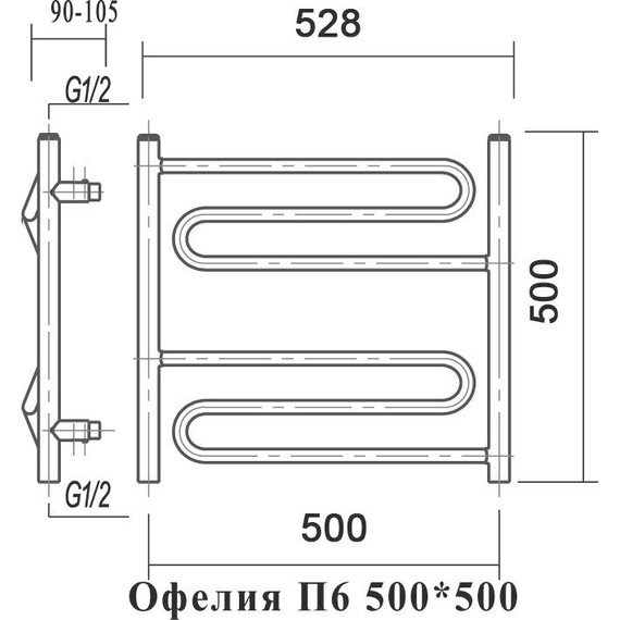 Полотенцесушитель водяной Domoterm Офелия П6 500х500 мм - фото 4