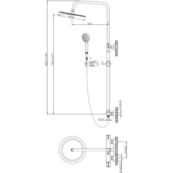 Душевая стойка BelBagno UNO-DOCM-NERO, черный матовый, Цвет производителя: чёрный матовый - фото 2